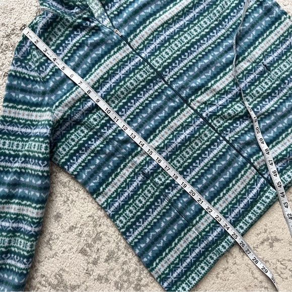 LL Bean Womens Blue Teal Full Zip Fleece Sweatshirt Fair Isle Southwest Print 1X - Picture 10 of 10